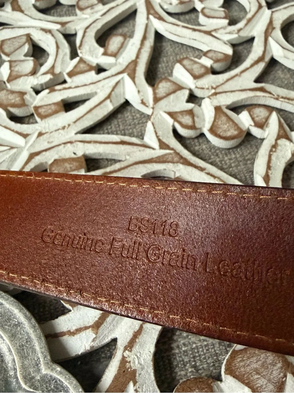 Nocona Brown Leather Belt with Ornate Turquoise-Accented Buckle Vintage 38